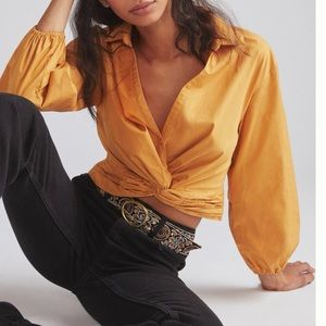 NWT Anthropologie Sunday in Brooklyn Twist-Front V-Neck Blouse, Gold, Size: Med